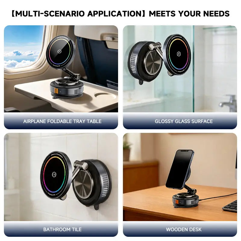 【Upgraded】Rechargeable Magnetic Phone Holder, 360° Rotatable, Adjustable, Foldable, with Strong Magnetic and Enhanced Adhesive Suction for Car Use. Compatible with Iphone and Android Phones. No Noise