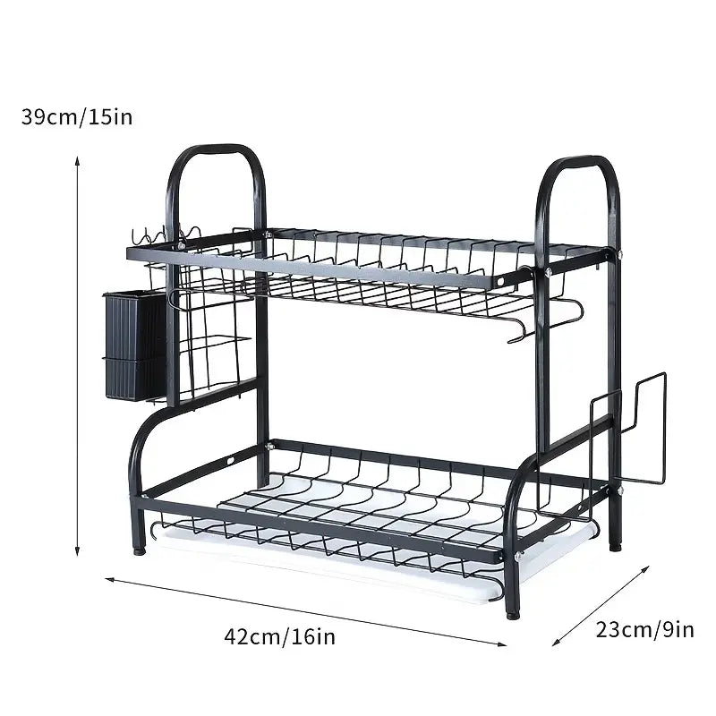 2-Tier Dish Drainer Drainboard Drying Rack Sink Shelf, Kitchen Counter Drainage Storage Large Space-Saving for Utensil, Metal Pot Organizers,Drumstick Grillin, Stainless Steel Dish Drainer Heavy Load, Wine Glass Holder Est Ante De Cocina Dishwasher Magnet