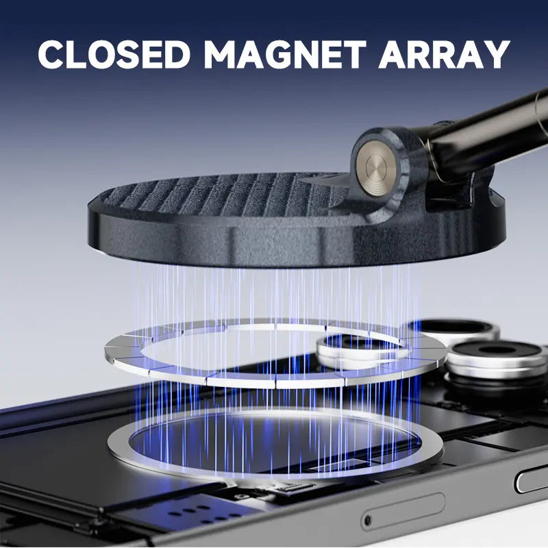 【Upgraded】Rechargeable Magnetic Phone Holder, 360° Rotatable, Adjustable, Foldable, with Strong Magnetic and Enhanced Adhesive Suction for Car Use. Compatible with Iphone and Android Phones. No Noise