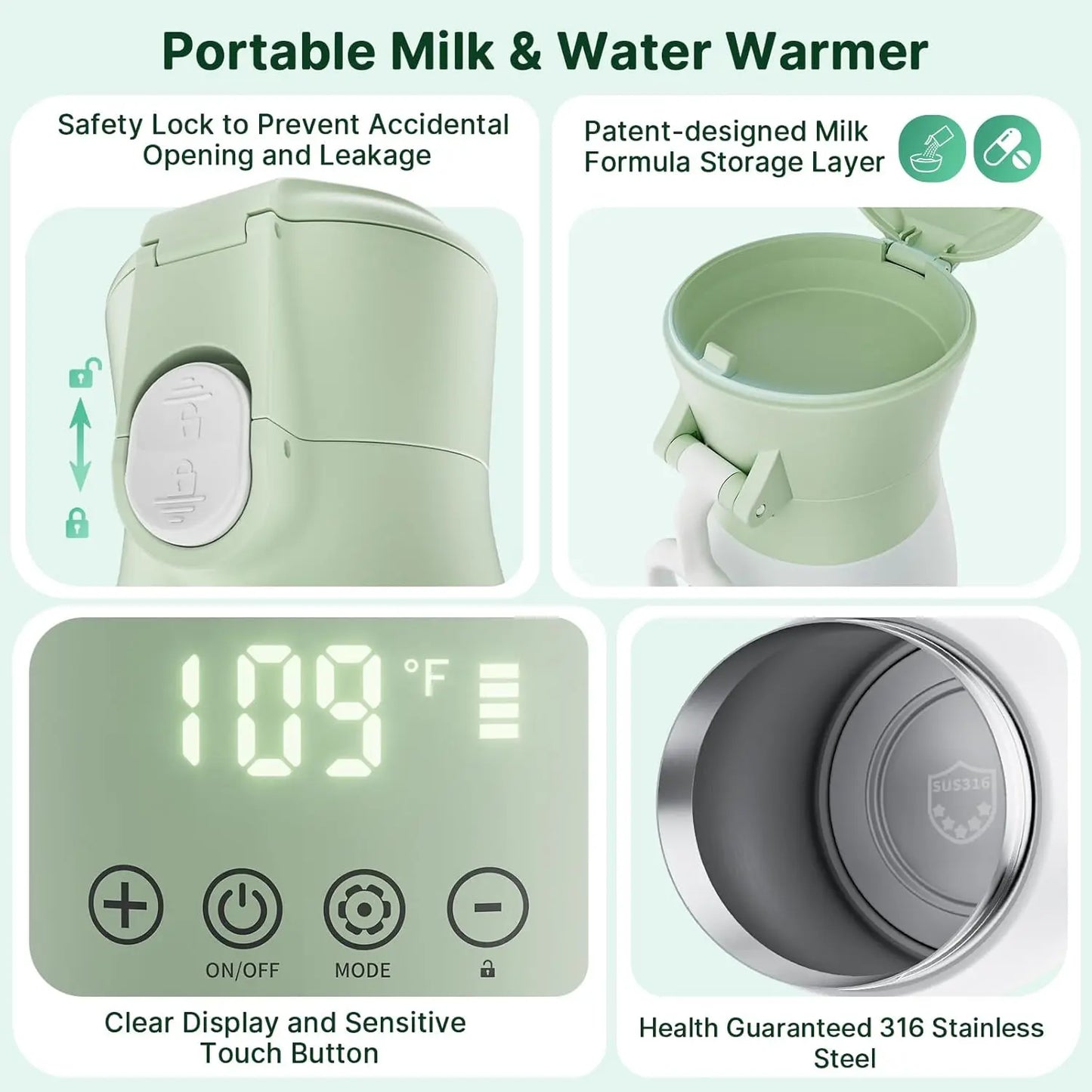 16000Mah Rechargeable Baby Bottle Warmer | 3-5 Mins Fast Heating Baby-Safe | 17Oz with Timer & Temp Control for Travel, Breast Milk, Formula