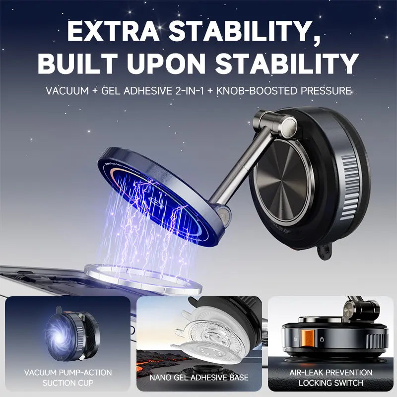 【Upgraded】Rechargeable Magnetic Phone Holder, 360° Rotatable, Adjustable, Foldable, with Strong Magnetic and Enhanced Adhesive Suction for Car Use. Compatible with Iphone and Android Phones. No Noise