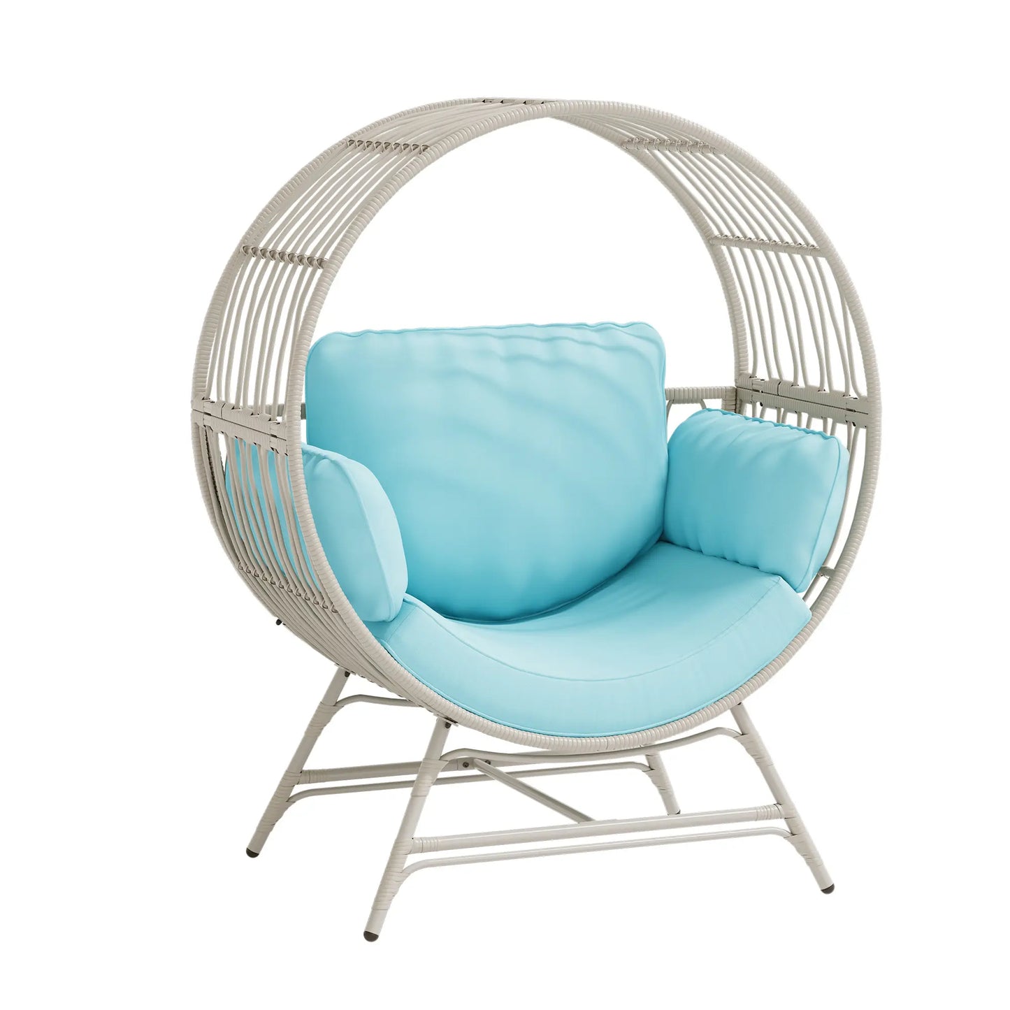 LHBCRAFT Rattan Wicker Egg Chair-330Lbs Weight Capacity, Egg Basket Lounge Chair with 4 Cushions, Oversized Indoor and Outdoor Lounger Chair for Patio & Living Room, Steel Fram,Christmas Gift