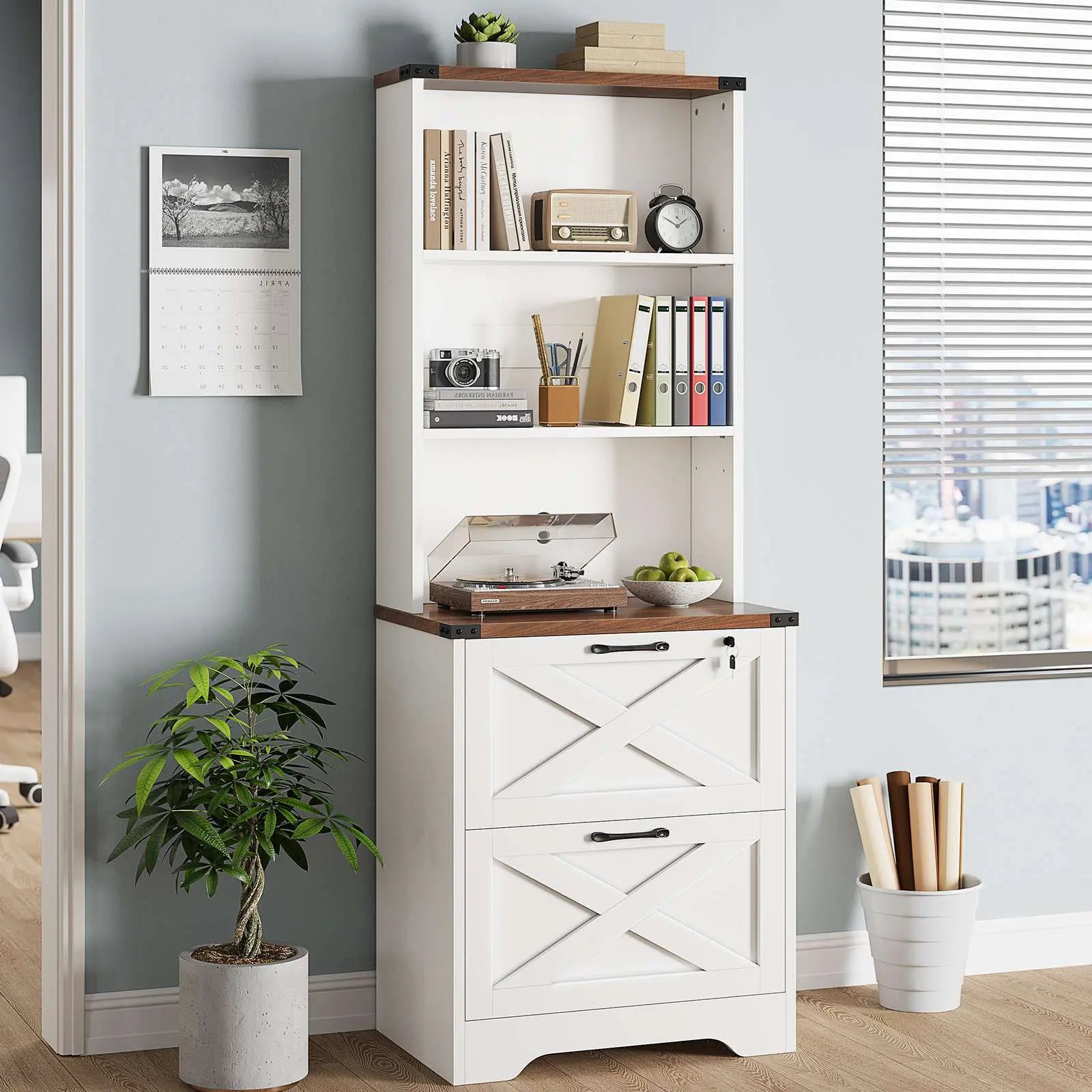 Sedeta 2-Drawer Lockable Wood File Cabinet with Adjustable Storage Shelf, Farmhouse Look Home Office Furniture