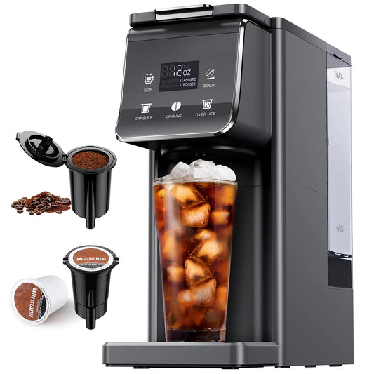 K Cup Coffee Maker with Bold Setting, Single Serve Hot & Iced Coffee Maker for K-Cup and Grounds, 52Oz Removable Reservoir, 6 To14Oz Brew Sizes, Pod Coffee Machine with Reusable Filter, Gray