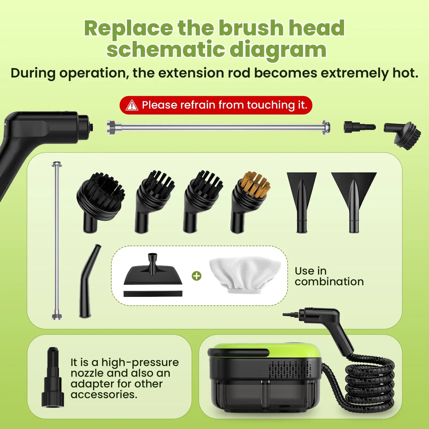 Household and Car Steam Cleaner, 1500W Power, 3-Level Adjustable, 1.4L Large-Capacity Water Tank, Comes with 15 Accessories, Handheld Steam Cleaner, Suitable for Fine Cleaning of Cars, Kitchen Grease, Tile Grout Cleaning, and Furniture Cleaning.