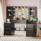58.3”Vanity Desk with Mirror and Replaceable Lights & Charging Station,Bedroom Dressing Table,Large Vanity Set,8 Drawers and 2 Cabinets,Makeup Vanity Table with Charging Station,Without Stool