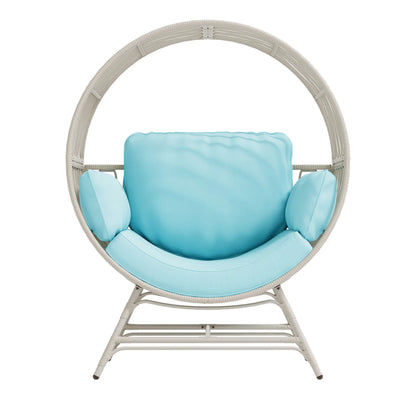 LHBCRAFT Rattan Wicker Egg Chair-330Lbs Weight Capacity, Egg Basket Lounge Chair with 4 Cushions, Oversized Indoor and Outdoor Lounger Chair for Patio & Living Room, Steel Fram,Christmas Gift