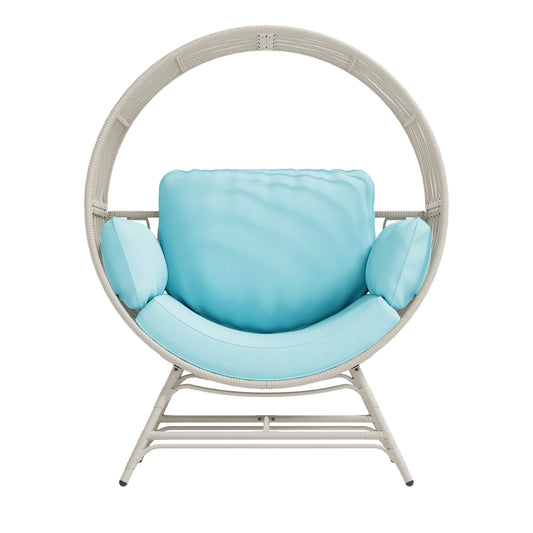 LHBCRAFT Rattan Wicker Egg Chair-330Lbs Weight Capacity, Egg Basket Lounge Chair with 4 Cushions, Oversized Indoor and Outdoor Lounger Chair for Patio & Living Room, Steel Fram,Christmas Gift