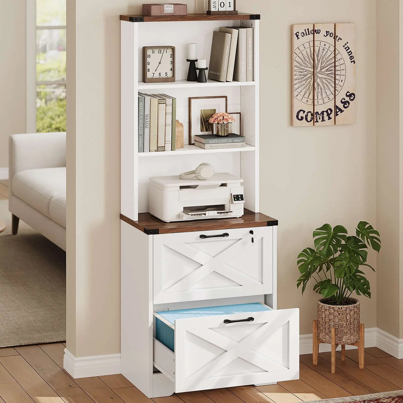 Sedeta 2-Drawer Lockable Wood File Cabinet with Adjustable Storage Shelf, Farmhouse Look Home Office Furniture
