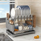 2 Tier Large Dish Drying Rack,Drying Rack with Automatic Drainboard,Rustproof Dish Drainer with Removable Utensil Holder, Cups Holder