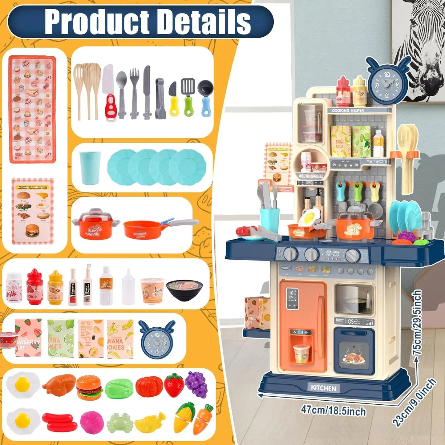 Ultimate King Size Pretend Play Kitchen Set for Kids - 45PCS with Realistic Cooking Stove, Play Sink, Sound & Light Effects, and Fun Kitchen Accessories