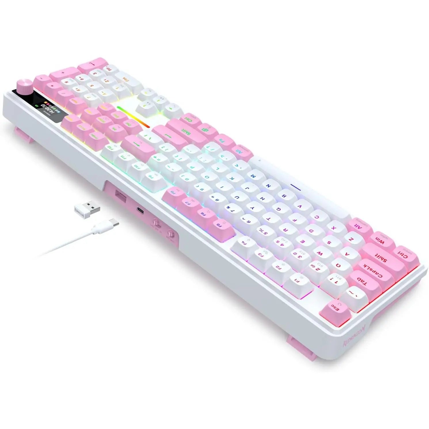 Redragon K762 Wireless Gasket Gaming Keyboard W/Hype Screen & Knob, 104 Keys Mechanical Keyboard, Easy-Control 1.14’’ TFT Info Display, 5-Layer Noise Dampening, round PBT Keycaps, Custom Linear Switch