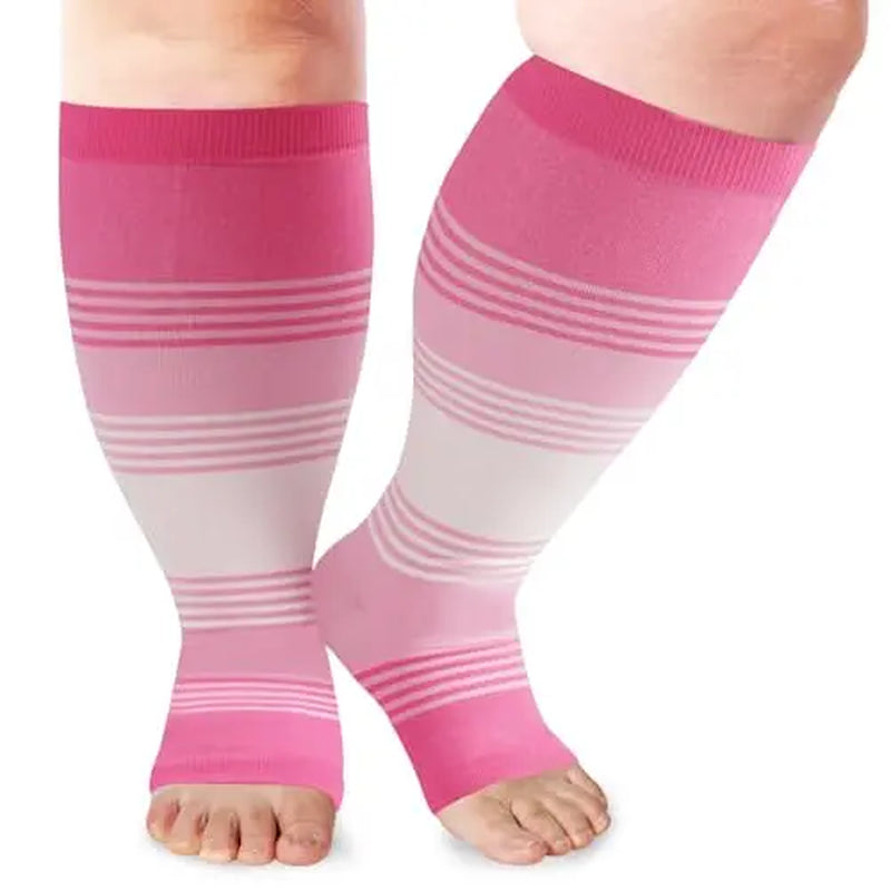 Open Toe plus Size Compression Socks for Women & Men 15-20 Mmhg Toeless Wide Calf Support Knee High Socks - Medical Grade Graduated Compression for Edema Varicose Veins Circulation Relief Comfortable Breathable Stockings