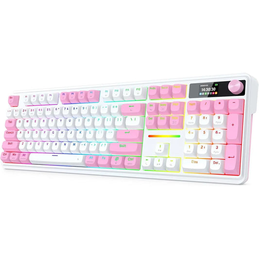 Redragon K762 Wireless Gasket Gaming Keyboard W/Hype Screen & Knob, 104 Keys Mechanical Keyboard, Easy-Control 1.14’’ TFT Info Display, 5-Layer Noise Dampening, round PBT Keycaps, Custom Linear Switch