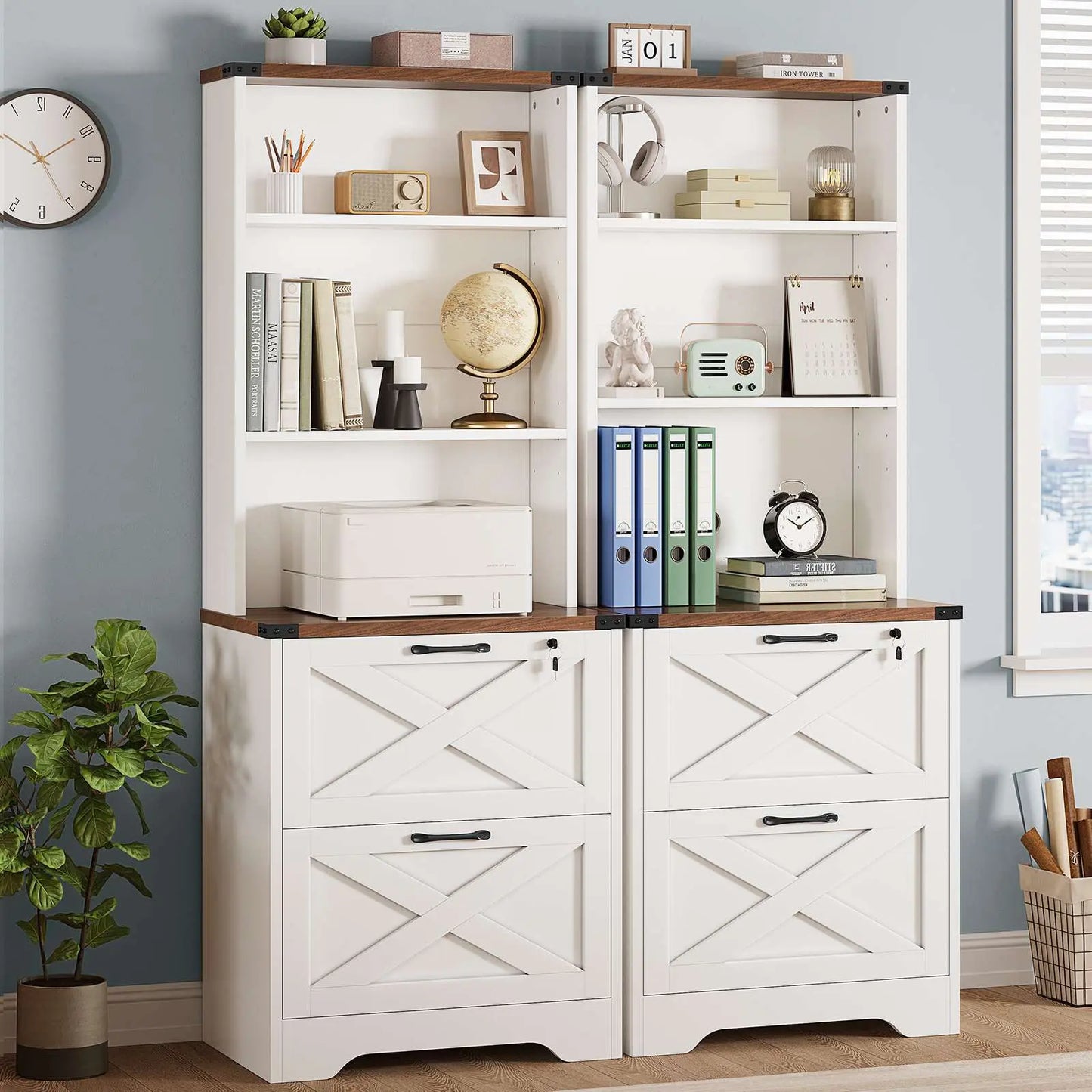 Sedeta 2-Drawer Lockable Wood File Cabinet with Adjustable Storage Shelf, Farmhouse Look Home Office Furniture