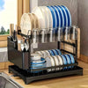 2 Tier Large Dish Drying Rack,Drying Rack with Automatic Drainboard,Rustproof Dish Drainer with Removable Utensil Holder, Cups Holder