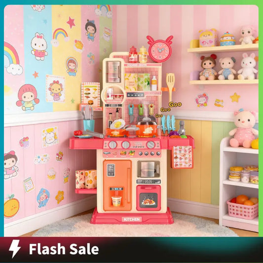 Ultimate King Size Pretend Play Kitchen Set for Kids - 45PCS with Realistic Cooking Stove, Play Sink, Sound & Light Effects, and Fun Kitchen Accessories