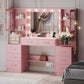 58.3”Vanity Desk with Mirror and Replaceable Lights & Charging Station,Bedroom Dressing Table,Large Vanity Set,8 Drawers and 2 Cabinets,Makeup Vanity Table with Charging Station,Without Stool