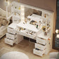 58.3”Vanity Desk with Mirror and Replaceable Lights & Charging Station,Bedroom Dressing Table,Large Vanity Set,8 Drawers and 2 Cabinets,Makeup Vanity Table with Charging Station,Without Stool