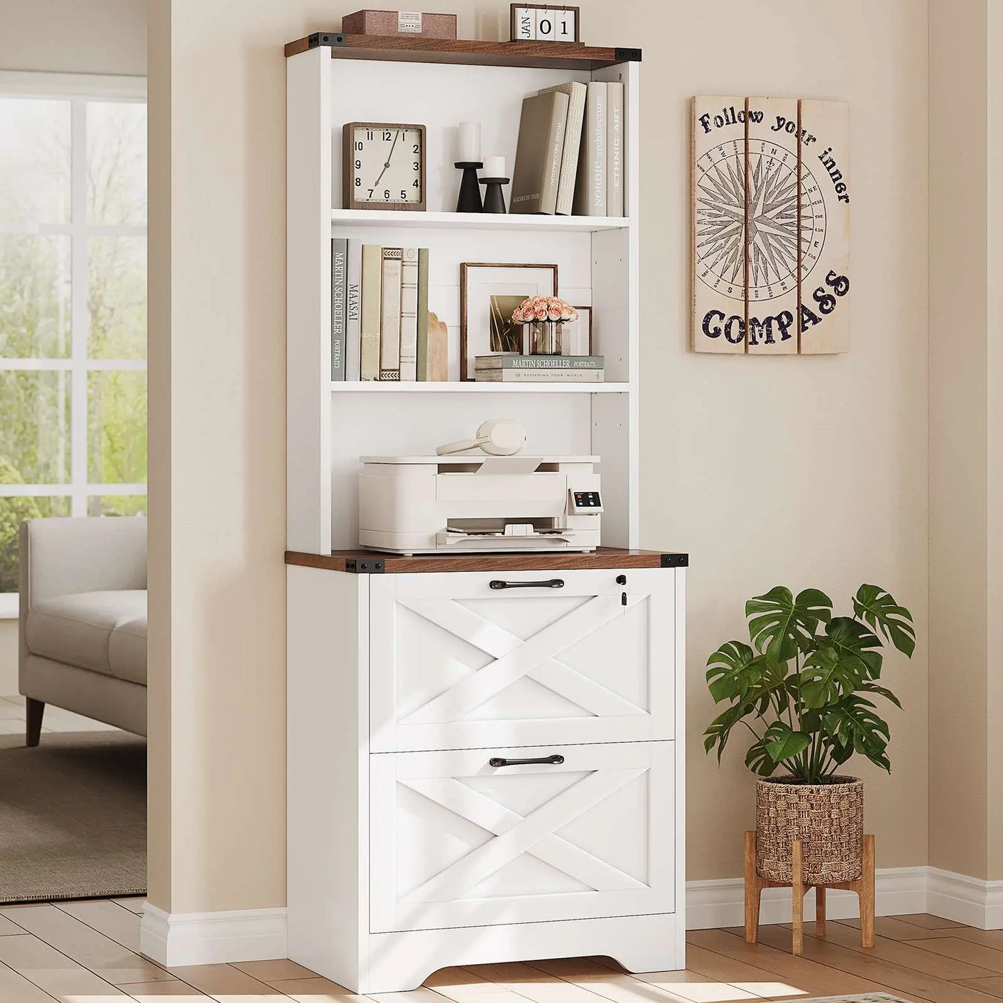 Sedeta 2-Drawer Lockable Wood File Cabinet with Adjustable Storage Shelf, Farmhouse Look Home Office Furniture