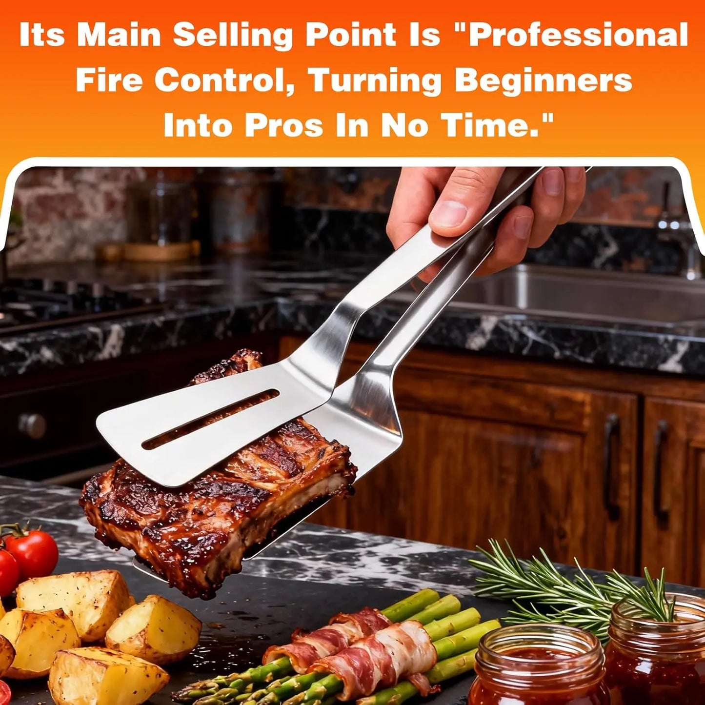 Elevate Your Grilling Game with the Long Handle Stainless Steel Grill Clamp – Perfect for Steak, Fish & Bread!