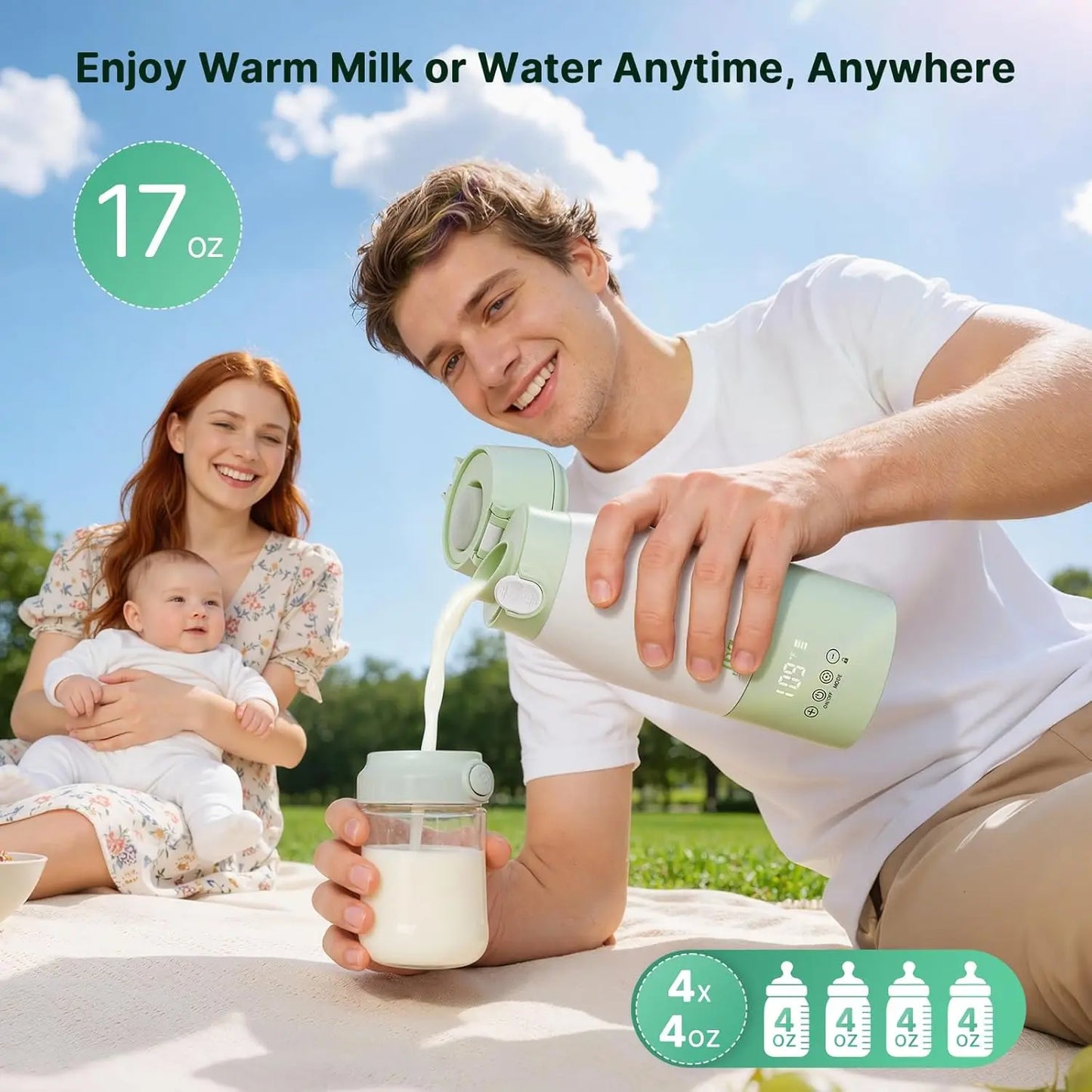 16000Mah Rechargeable Baby Bottle Warmer | 3-5 Mins Fast Heating Baby-Safe | 17Oz with Timer & Temp Control for Travel, Breast Milk, Formula