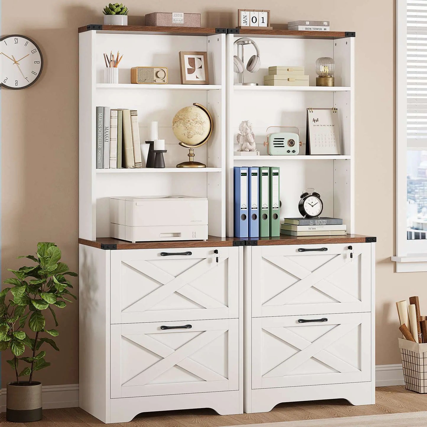 Sedeta 2-Drawer Lockable Wood File Cabinet with Adjustable Storage Shelf, Farmhouse Look Home Office Furniture