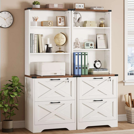 Sedeta 2-Drawer Lockable Wood File Cabinet with Adjustable Storage Shelf, Farmhouse Look Home Office Furniture