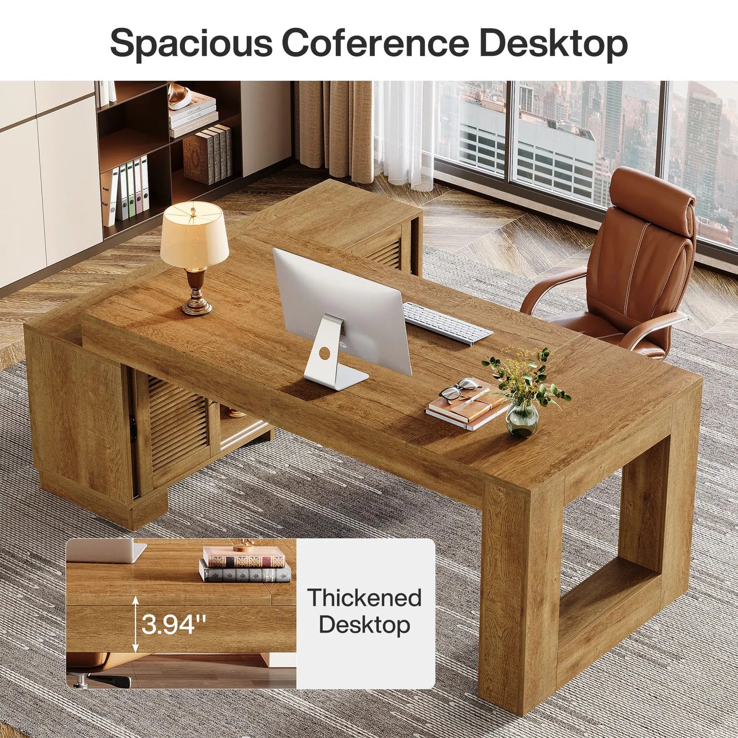 Tribesigns 63-Inch L Shaped Desk for Home Office with Storage Cabinets and Shelves, Modern Executive Computer Workstation