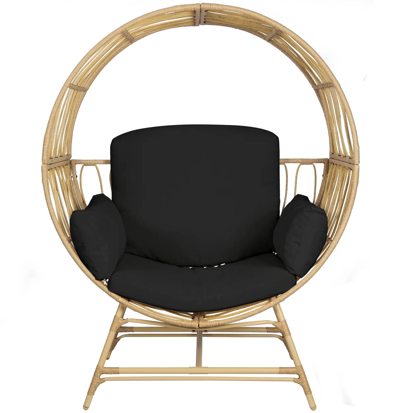 LHBCRAFT Rattan Wicker Egg Chair-330Lbs Weight Capacity, Egg Basket Lounge Chair with 4 Cushions, Oversized Indoor and Outdoor Lounger Chair for Patio & Living Room, Steel Fram,Christmas Gift