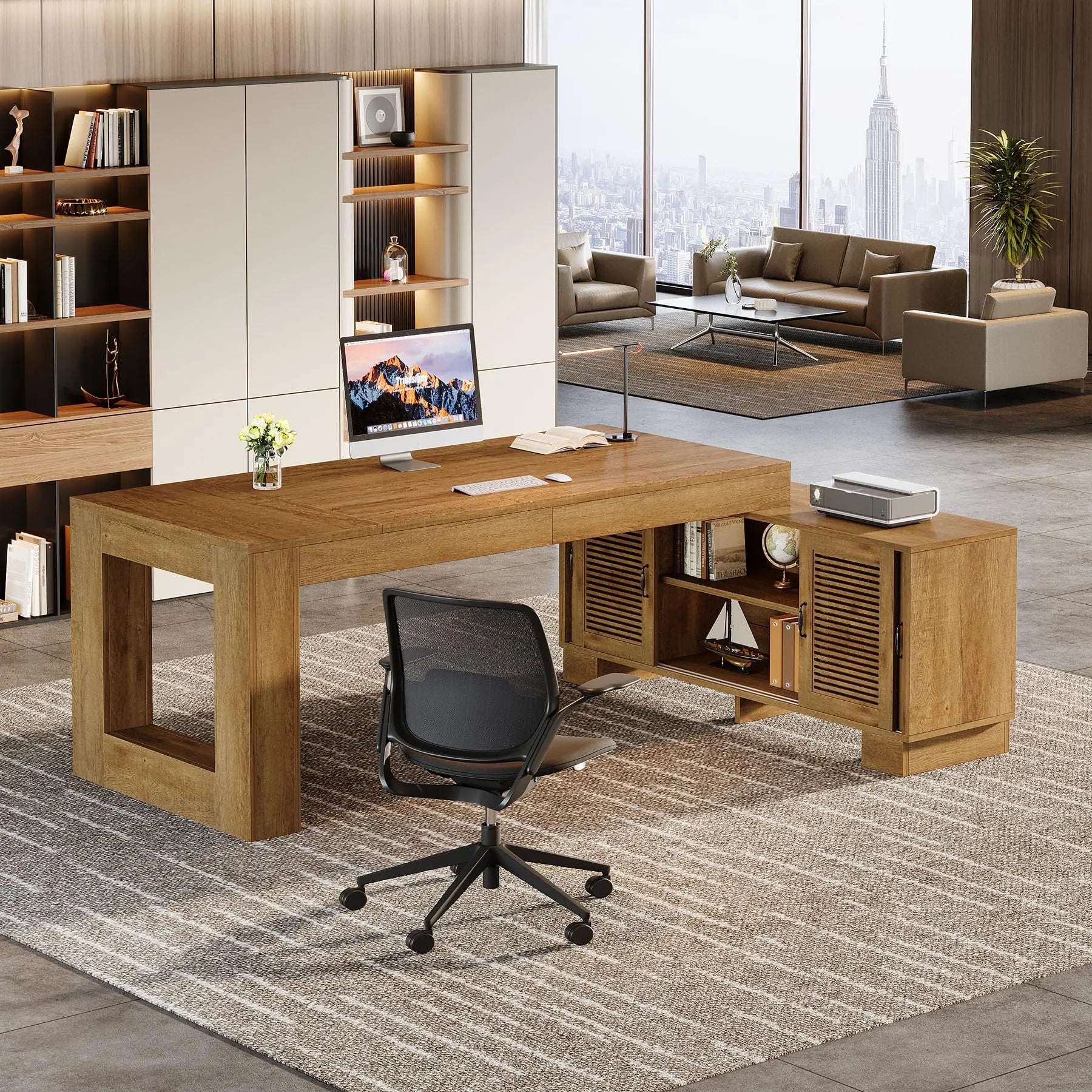 Tribesigns 63-Inch L Shaped Desk for Home Office with Storage Cabinets and Shelves, Modern Executive Computer Workstation