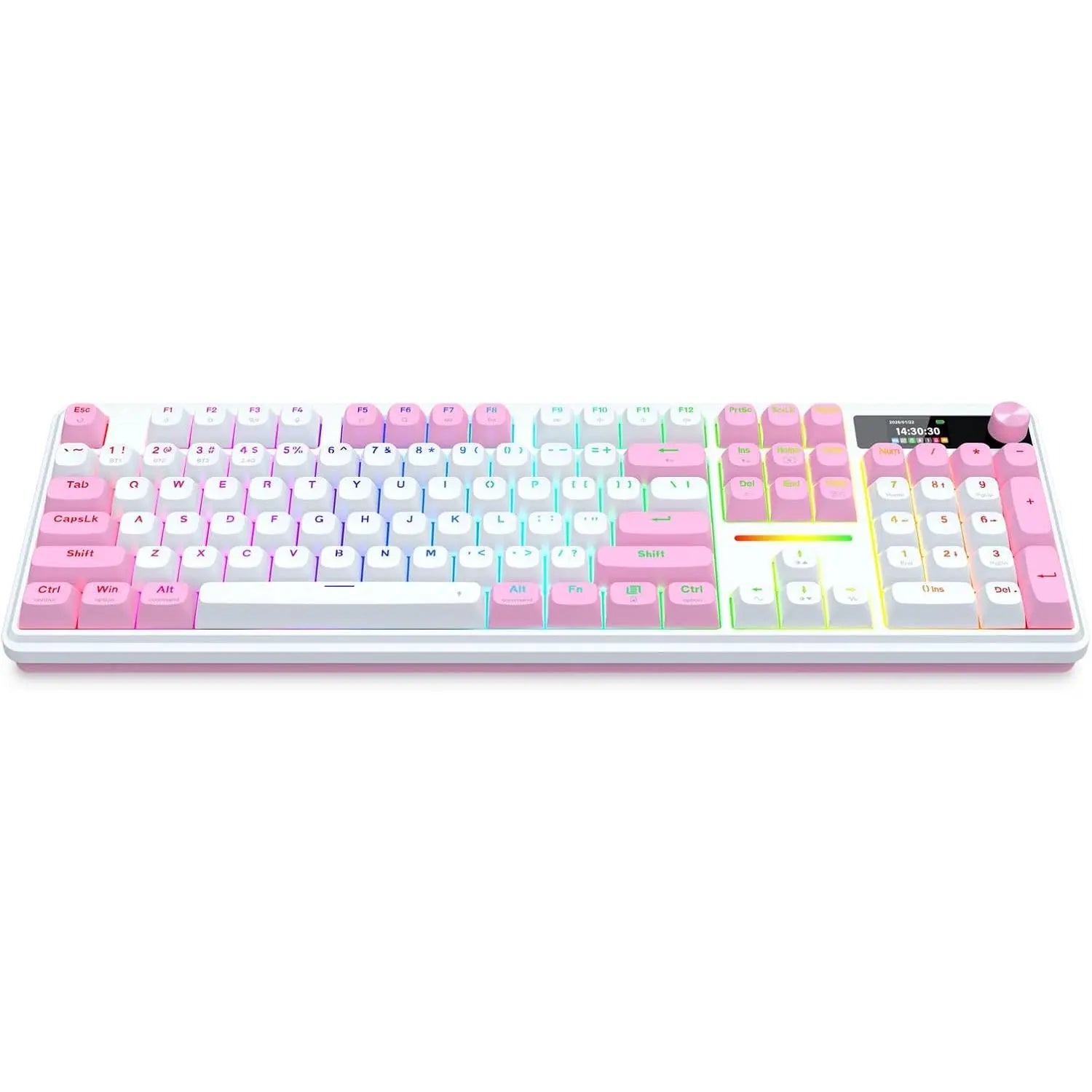 Redragon K762 Wireless Gasket Gaming Keyboard W/Hype Screen & Knob, 104 Keys Mechanical Keyboard, Easy-Control 1.14’’ TFT Info Display, 5-Layer Noise Dampening, round PBT Keycaps, Custom Linear Switch
