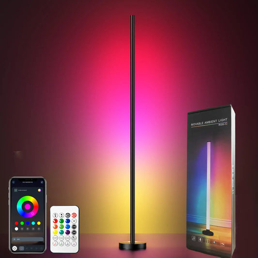 Rroetxi RGBIC Corner Floor Lamp – Minimalist Style with App & Remote Control, Stepless Dimming, Timer & Music Sync Modes, Perfect for Living Rooms, Bedrooms, Game Rooms & Party Decor