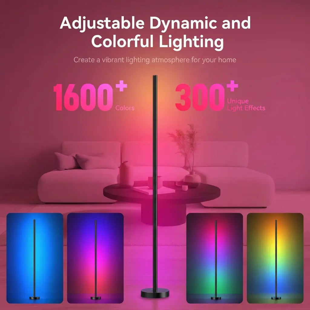 Rroetxi RGBIC Corner Floor Lamp – Minimalist Style with App & Remote Control, Stepless Dimming, Timer & Music Sync Modes, Perfect for Living Rooms, Bedrooms, Game Rooms & Party Decor