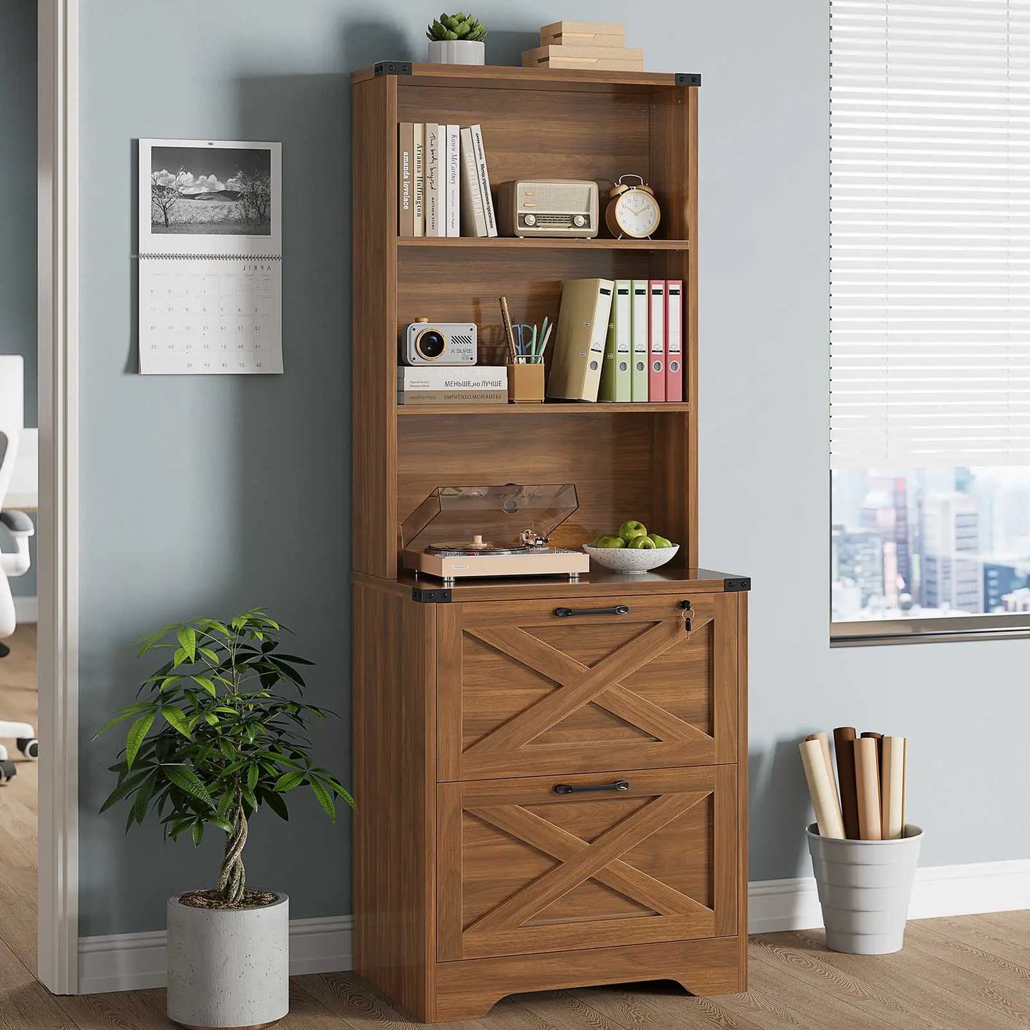 Sedeta 2-Drawer Lockable Wood File Cabinet with Adjustable Storage Shelf, Farmhouse Look Home Office Furniture