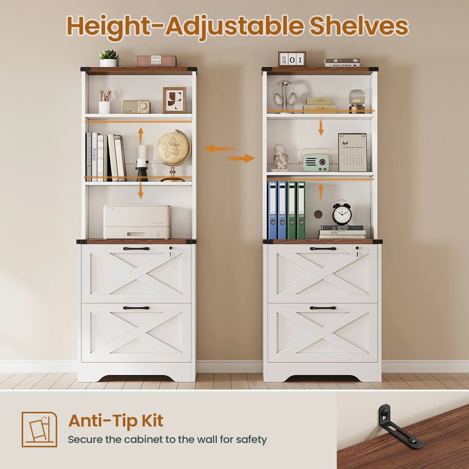 Sedeta 2-Drawer Lockable Wood File Cabinet with Adjustable Storage Shelf, Farmhouse Look Home Office Furniture