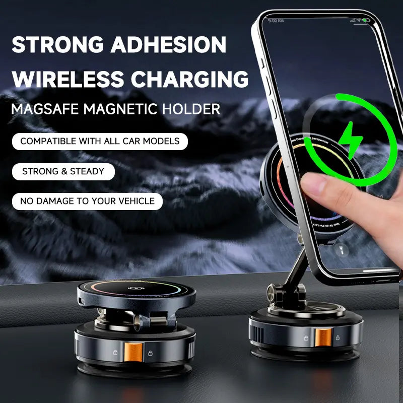 【Upgraded】Rechargeable Magnetic Phone Holder, 360° Rotatable, Adjustable, Foldable, with Strong Magnetic and Enhanced Adhesive Suction for Car Use. Compatible with Iphone and Android Phones. No Noise