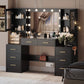 58.3”Vanity Desk with Mirror and Replaceable Lights & Charging Station,Bedroom Dressing Table,Large Vanity Set,8 Drawers and 2 Cabinets,Makeup Vanity Table with Charging Station,Without Stool