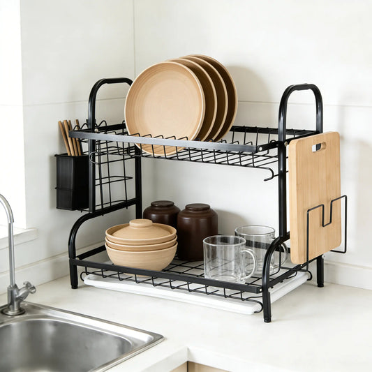 2-Tier Dish Drainer Drainboard Drying Rack Sink Shelf, Kitchen Counter Drainage Storage Large Space-Saving for Utensil, Metal Pot Organizers,Drumstick Grillin, Stainless Steel Dish Drainer Heavy Load, Wine Glass Holder Est Ante De Cocina Dishwasher Magnet