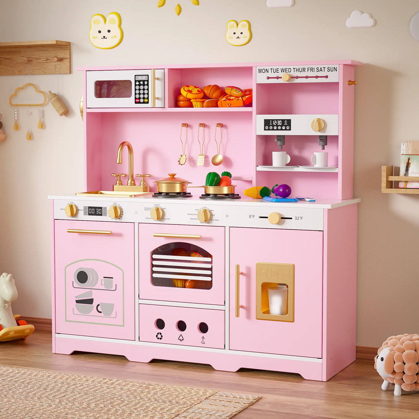 Kids Wooden Play Kitchen Set 21PCS – Pretend Play Toy