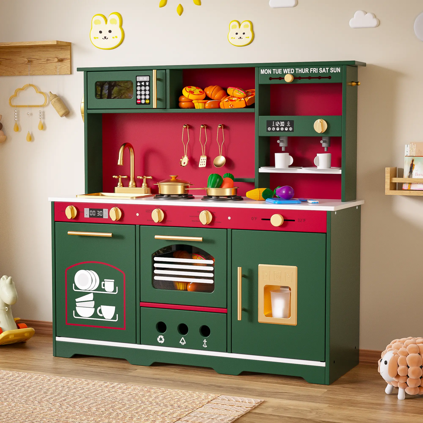 Kids Wooden Play Kitchen Set 21PCS – Pretend Play Toy
