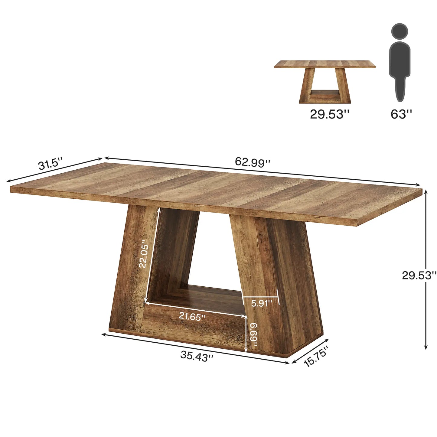 LITTLE TREE Farmhouse Computer Desk, 63-Inch Large Office Desk Workstation, Simple Style Executive Desk Study Table with Sturdy Base, Wooden Writing Desk for Home Office