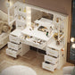 58.3”Vanity Desk with Mirror and Replaceable Lights & Charging Station,Bedroom Dressing Table,Large Vanity Set,8 Drawers and 2 Cabinets,Makeup Vanity Table with Charging Station,Without Stool