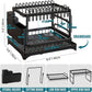 2 Tier Large Dish Drying Rack,Drying Rack with Automatic Drainboard,Rustproof Dish Drainer with Removable Utensil Holder, Cups Holder