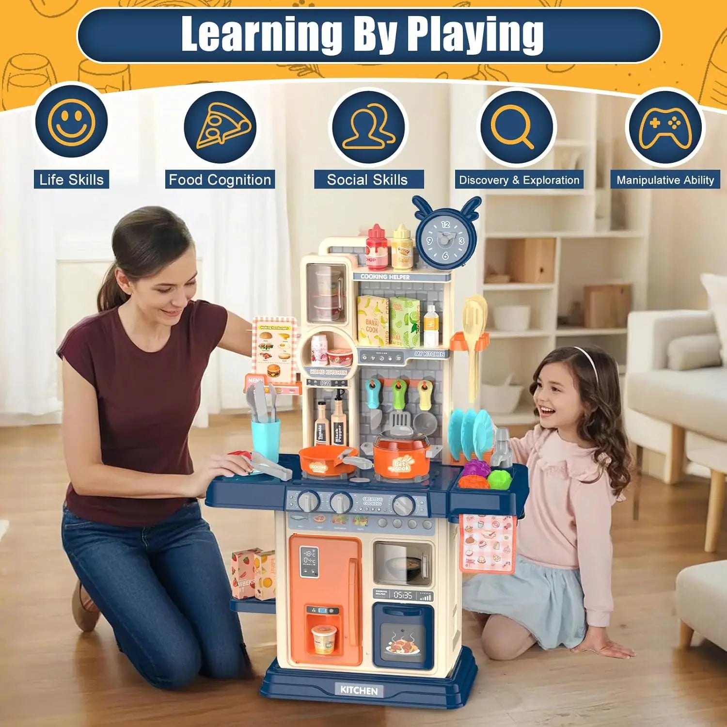 Ultimate King Size Pretend Play Kitchen Set for Kids - 45PCS with Realistic Cooking Stove, Play Sink, Sound & Light Effects, and Fun Kitchen Accessories