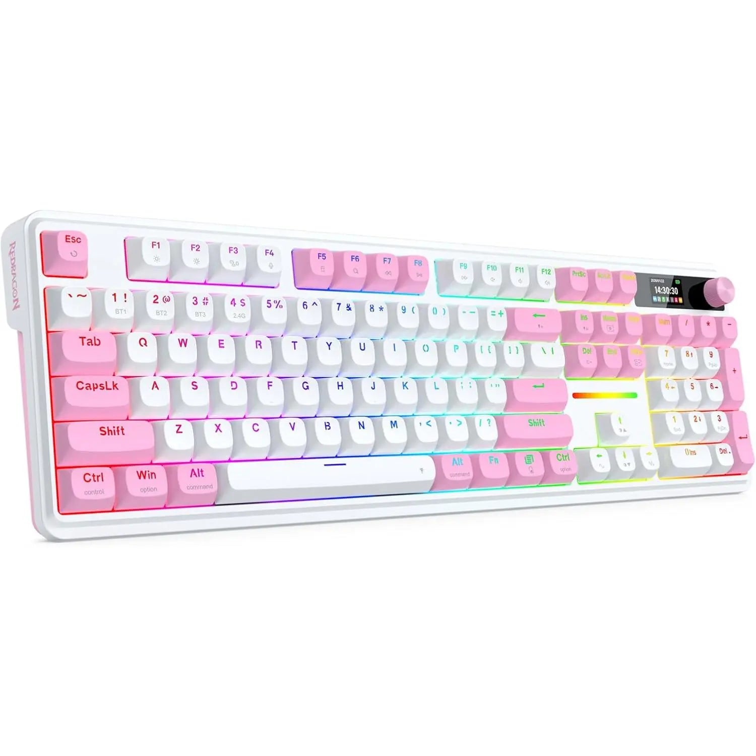 Redragon K762 Wireless Gasket Gaming Keyboard W/Hype Screen & Knob, 104 Keys Mechanical Keyboard, Easy-Control 1.14’’ TFT Info Display, 5-Layer Noise Dampening, round PBT Keycaps, Custom Linear Switch
