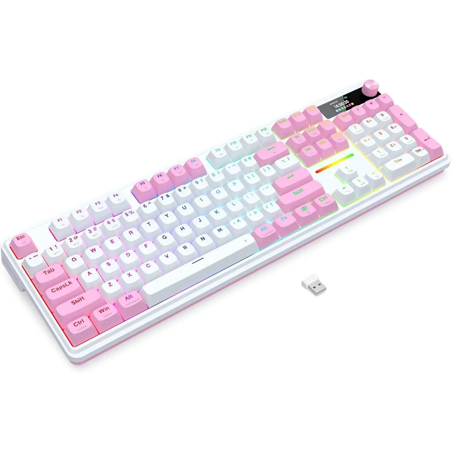 Redragon K762 Wireless Gasket Gaming Keyboard W/Hype Screen & Knob, 104 Keys Mechanical Keyboard, Easy-Control 1.14’’ TFT Info Display, 5-Layer Noise Dampening, round PBT Keycaps, Custom Linear Switch