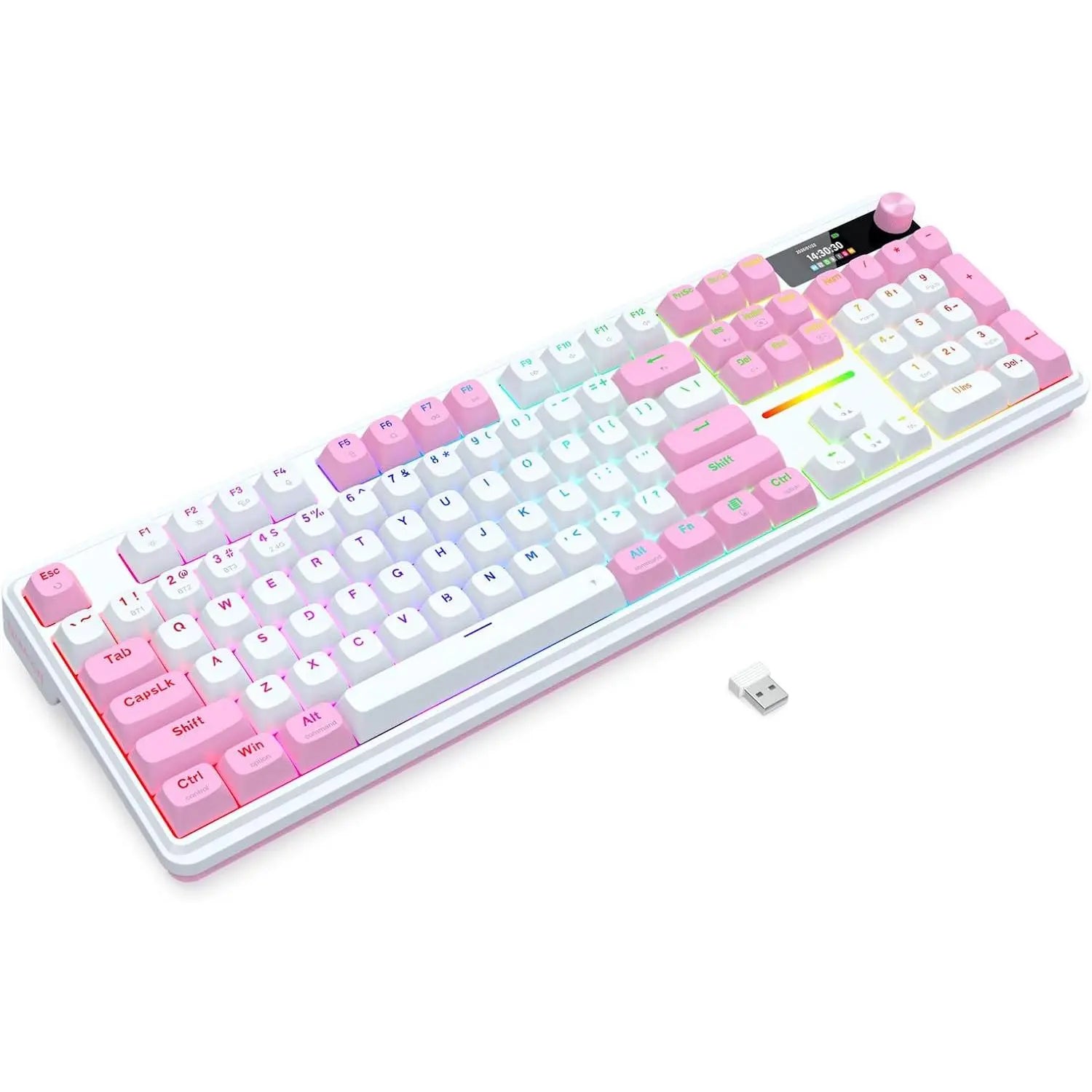 Redragon K762 Wireless Gasket Gaming Keyboard W/Hype Screen & Knob, 104 Keys Mechanical Keyboard, Easy-Control 1.14’’ TFT Info Display, 5-Layer Noise Dampening, round PBT Keycaps, Custom Linear Switch