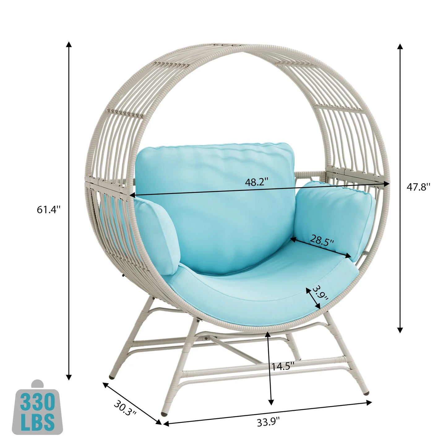 LHBCRAFT Rattan Wicker Egg Chair-330Lbs Weight Capacity, Egg Basket Lounge Chair with 4 Cushions, Oversized Indoor and Outdoor Lounger Chair for Patio & Living Room, Steel Fram,Christmas Gift