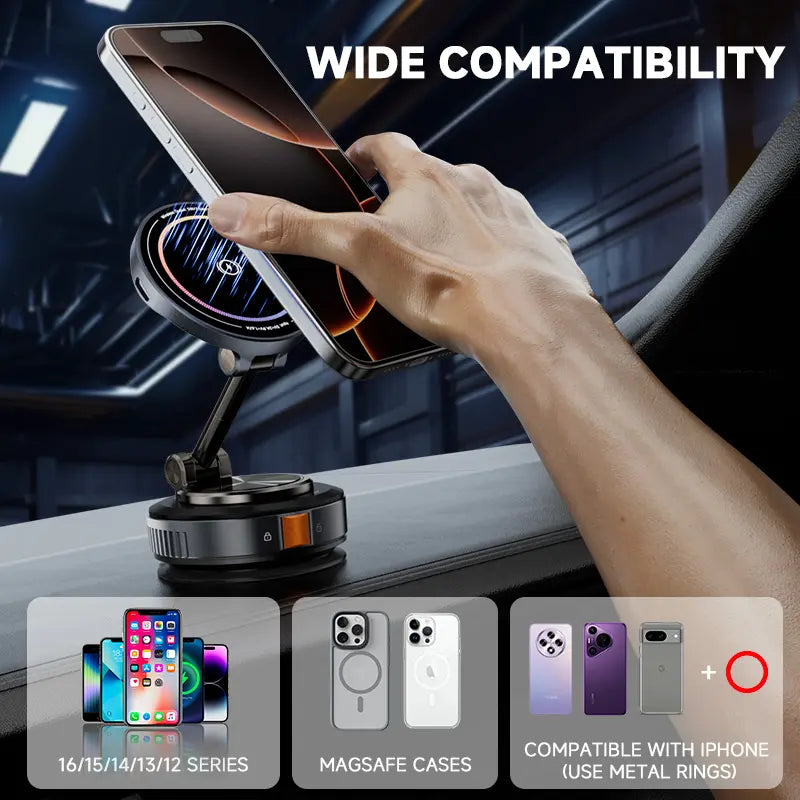 【Upgraded】Rechargeable Magnetic Phone Holder, 360° Rotatable, Adjustable, Foldable, with Strong Magnetic and Enhanced Adhesive Suction for Car Use. Compatible with Iphone and Android Phones. No Noise